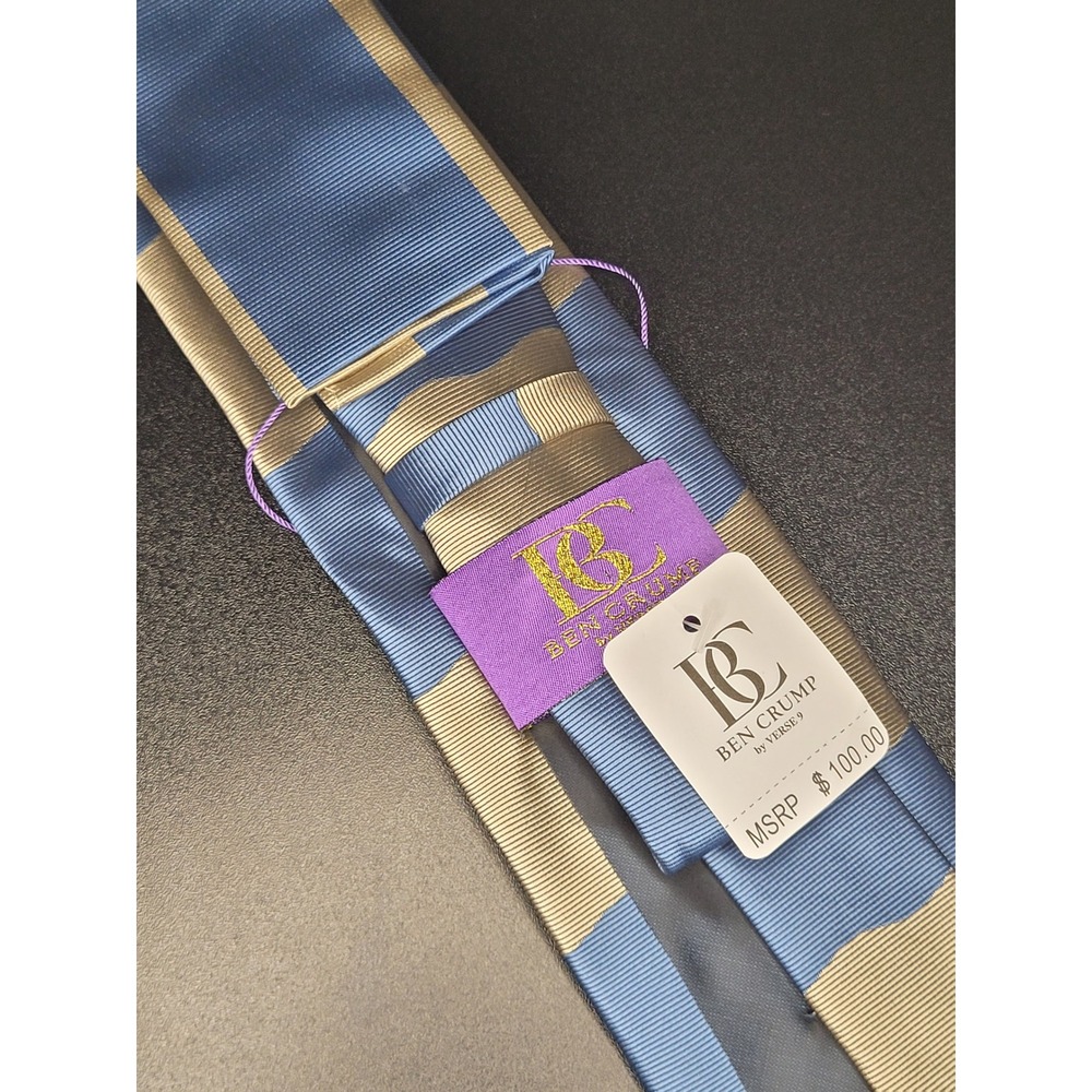 Ben Crump by Verse 9 Tie Pocket Square Set Blue Tan Wavy Stripe Silk NWT